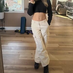 Black Crop Top and Cream Cargo Pants